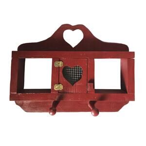 Vintage 1991 Handmade Wood Heart Shelf Barn Red Country Farmhouse Decor 90s